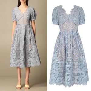 Self Portrait Blue Fine Cord Lace Midi Dress